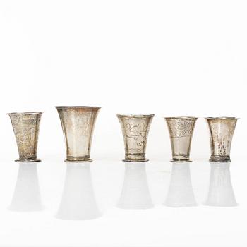 Five Swedish silver beakers, 18th/19th century.