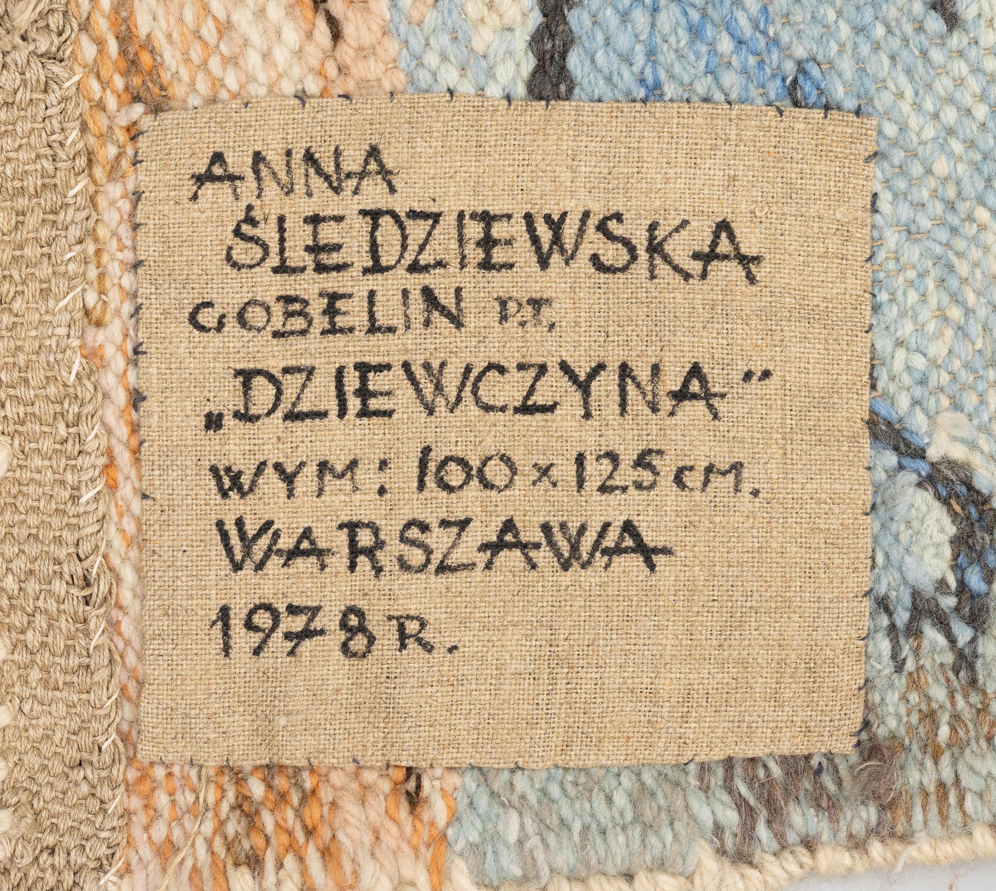 Anna Sledziewska, a wall hanging, tapestry technique, 'Dziewczyna (Girl)', 1978, c. 100 x 120 cm.