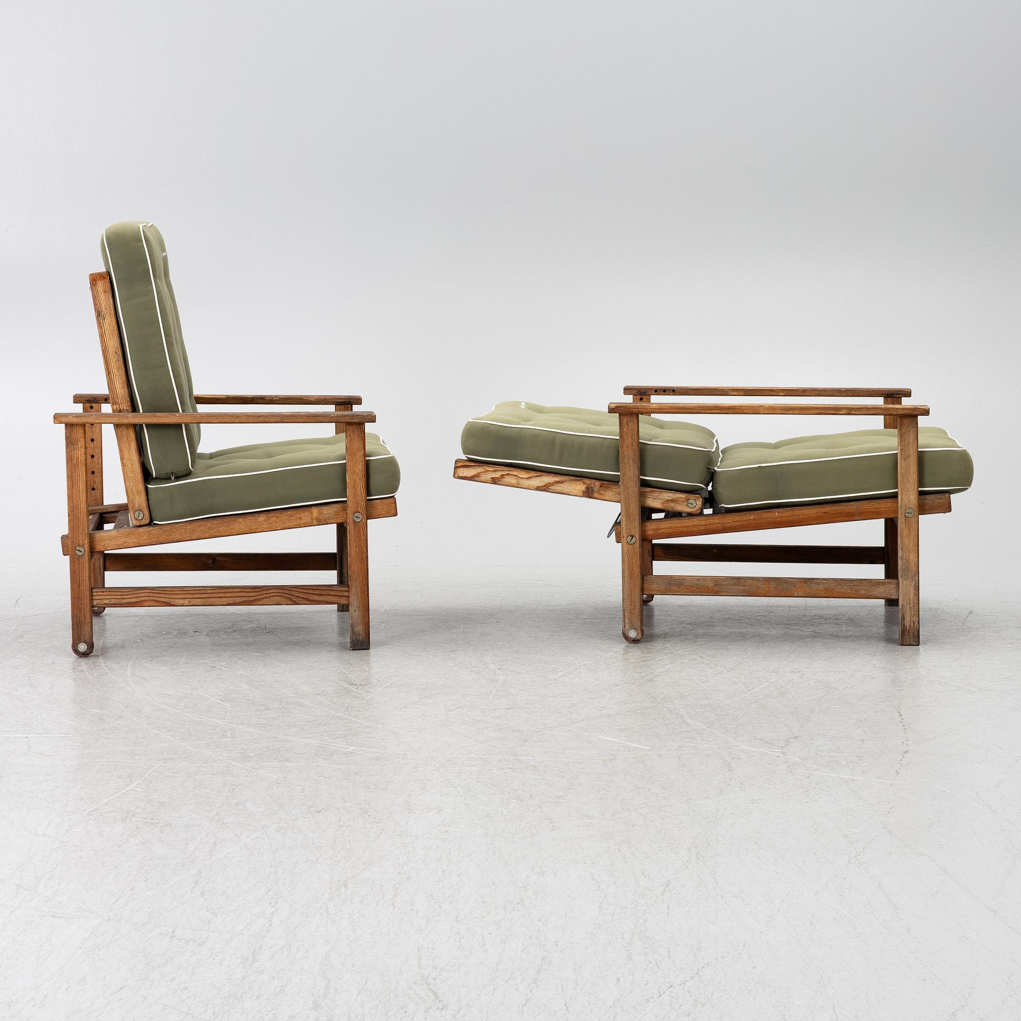 Elsa Stackelberg, a pair of garden armchairs with ottomans, Fri Form, Edsbruk, 1980s.