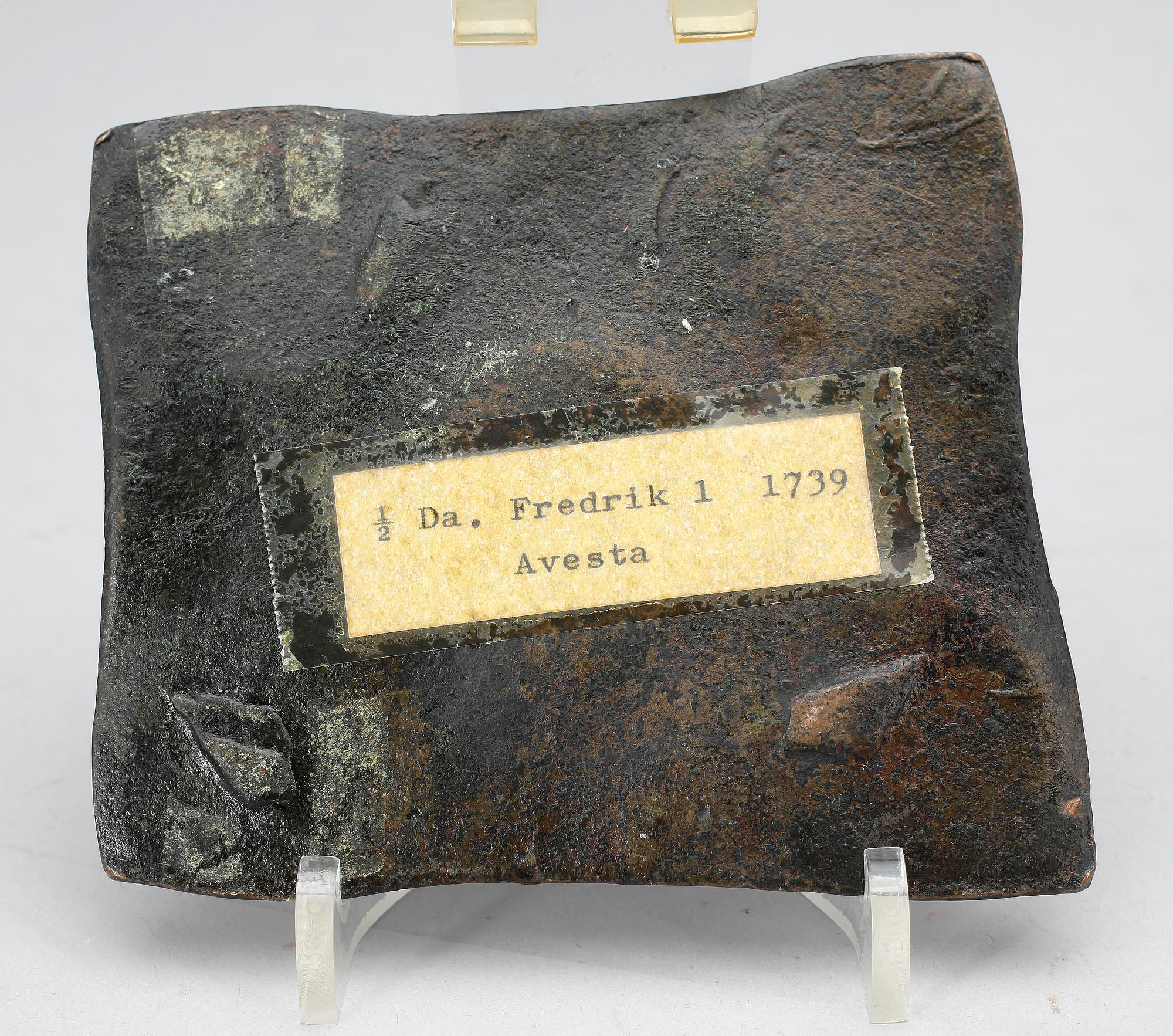 PLÅTMYNT, koppar, 1/2 daler silvermynt, Fredrik I, Sverige 1739.