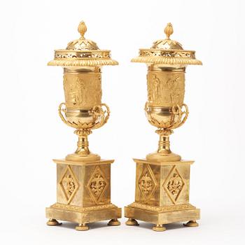 A pair of Louis XVI late 18th century gilt bronze perfume-burners.