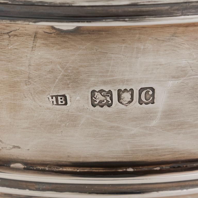 A set of two bowls with handles, sterling silver, England.