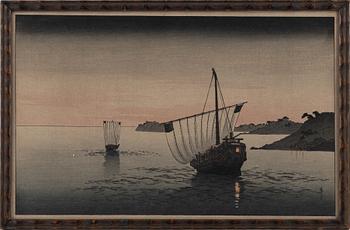 Shoda Koho, three colour woodblock prints, Japan, 20th century.