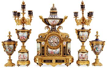 A French 'Sèvres' five piece gilt-bronze garniture, 19th Century, Signed P.D. Boucher.