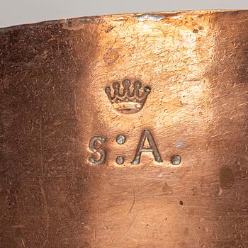 A copper saucepan, from the royal household of Sofia albertina, Sweden, 18th-19th century.