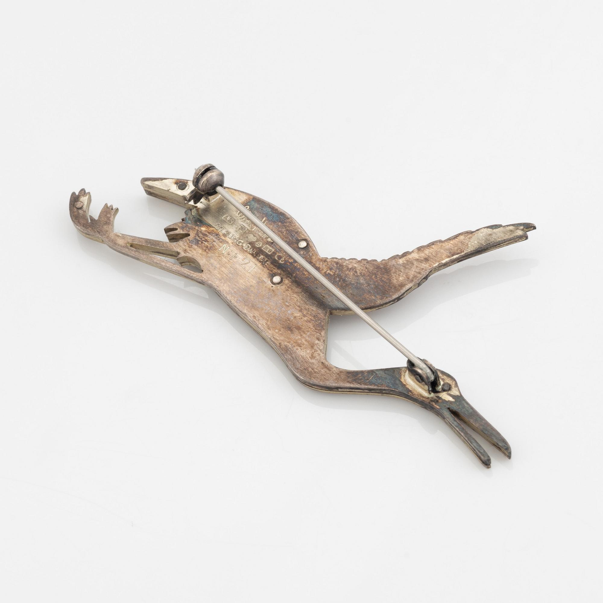 Wiwen Nilsson, brosch, sterlingsilver, trana.