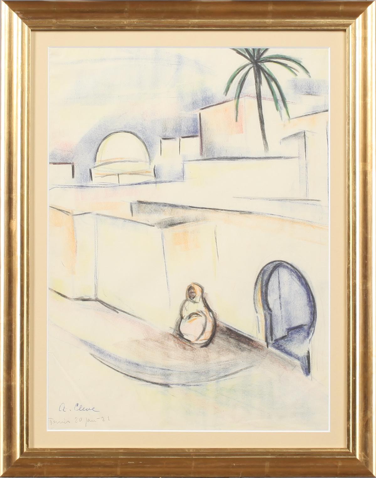 AGNES CLEVE, pastell, signerad och daterad Tunis 20 jan -22.
