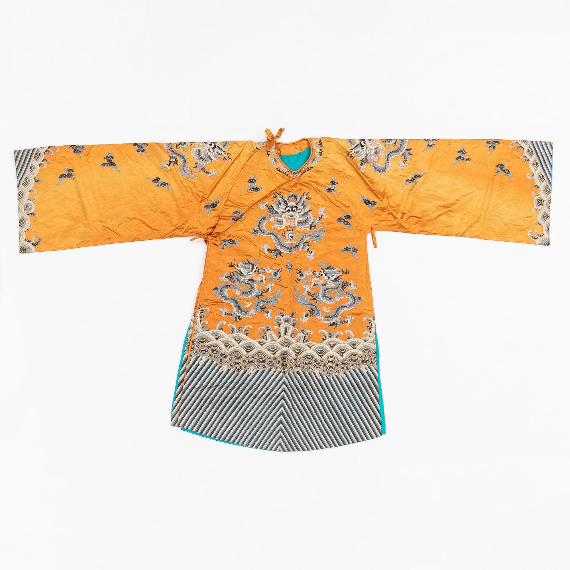 A Chinese embroidered silk robe, 20th century.