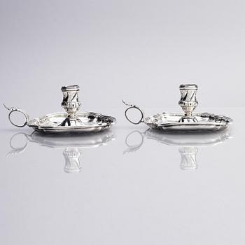 A pair of Swedish 18th century silver chamber-candlesticks, marks of Olof Gravander, Kristinehamn 1761.