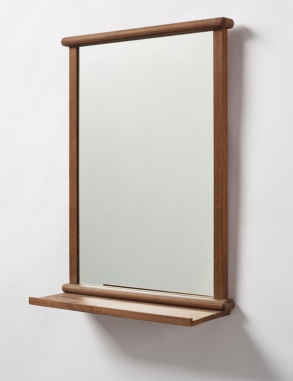 Axel Einar Hjorth, a stained pine "Sport" wall mirror with a shelf, Nordiska Kompaniet, Sweden, 1930s.