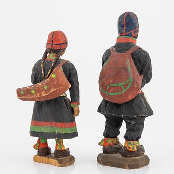 Torborg Lindberg-Karlsson, a pair of figurines, carved and painted wood, signed TL.