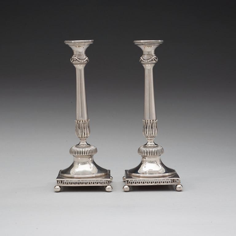 A pair of Swedish late 18th century silver candlesticks, marks of Arvid Floberg, Stockholm 1799.