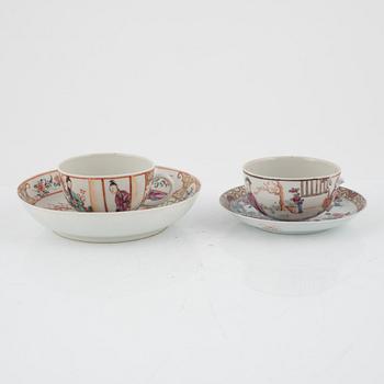 A set of five famille rose cups and four dishes, Qing dynasty, 18th Century.