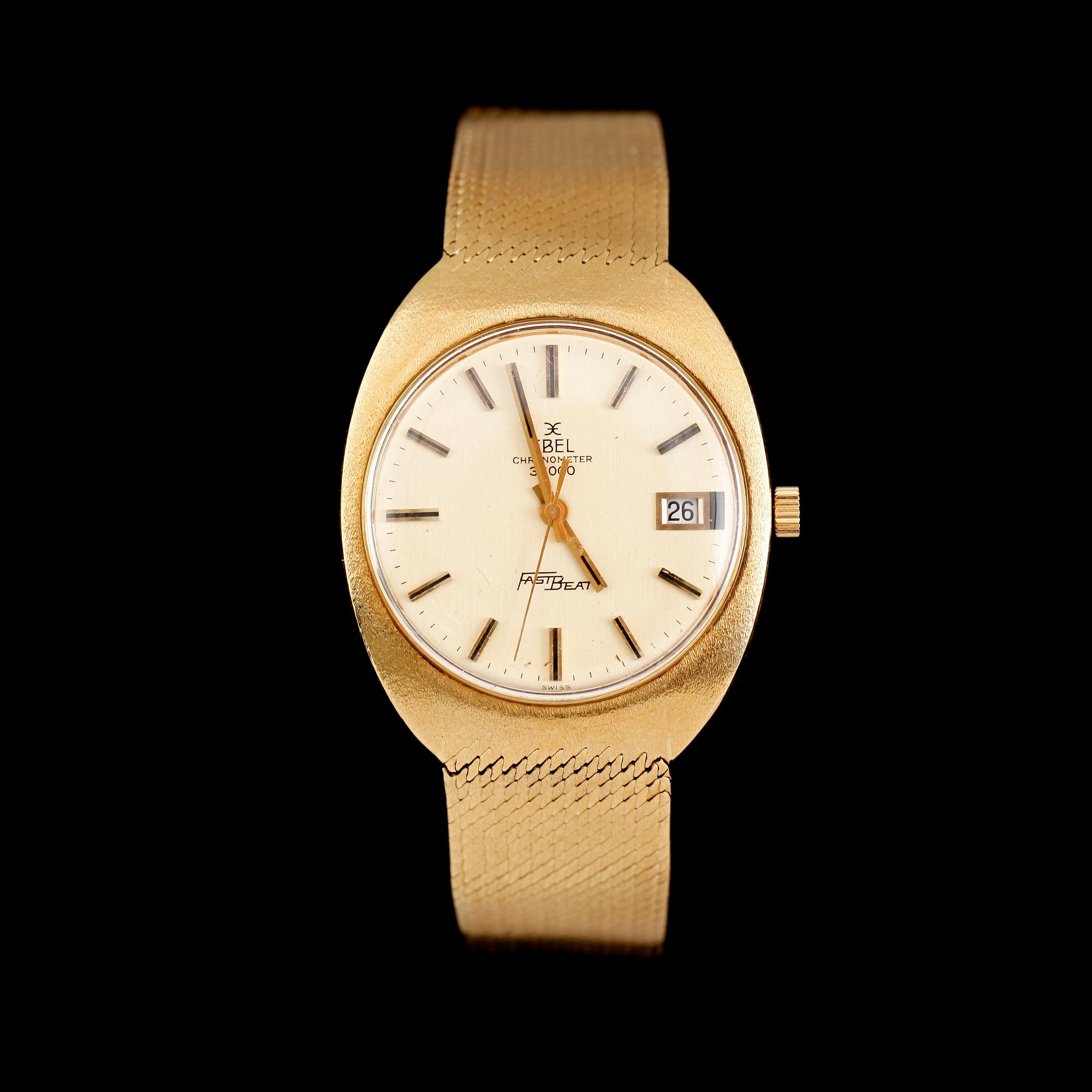 ARMBANDSUR, 18 k guld, Ebel Chronometer 36000, Fast Beat. Total vikt med armband och urverk 82 gram.