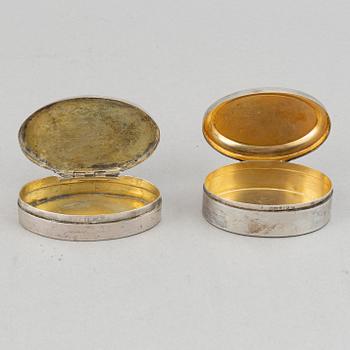 Dosa, guld, samt dosor, 4 st, silver. 1800-1900-tal.