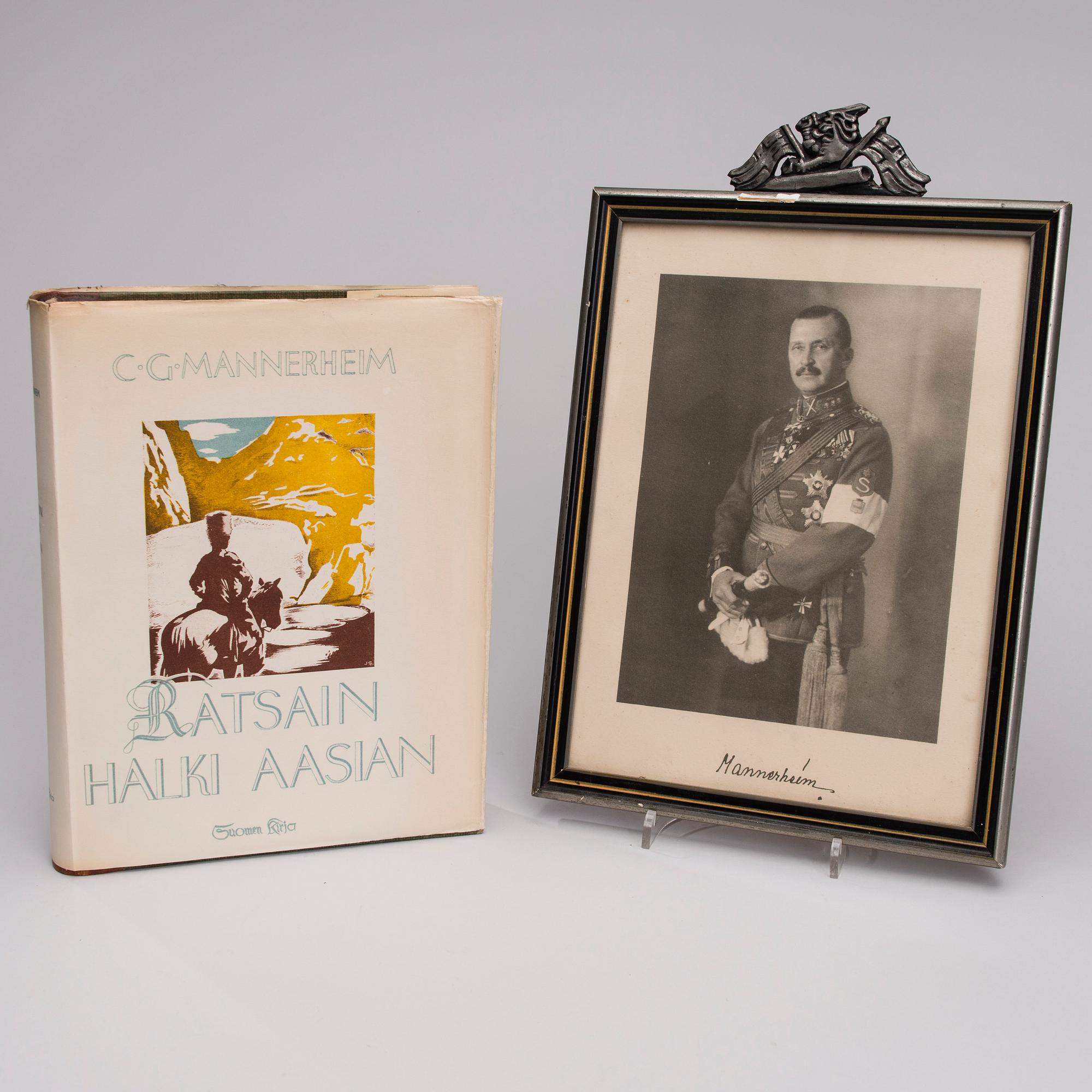 TRYCKBILD, 1940-tal, och BOK, "C. G. Mannerheim - Ratsain halki Aasian", Oy Suomen kirja, Helsingfors 1941.