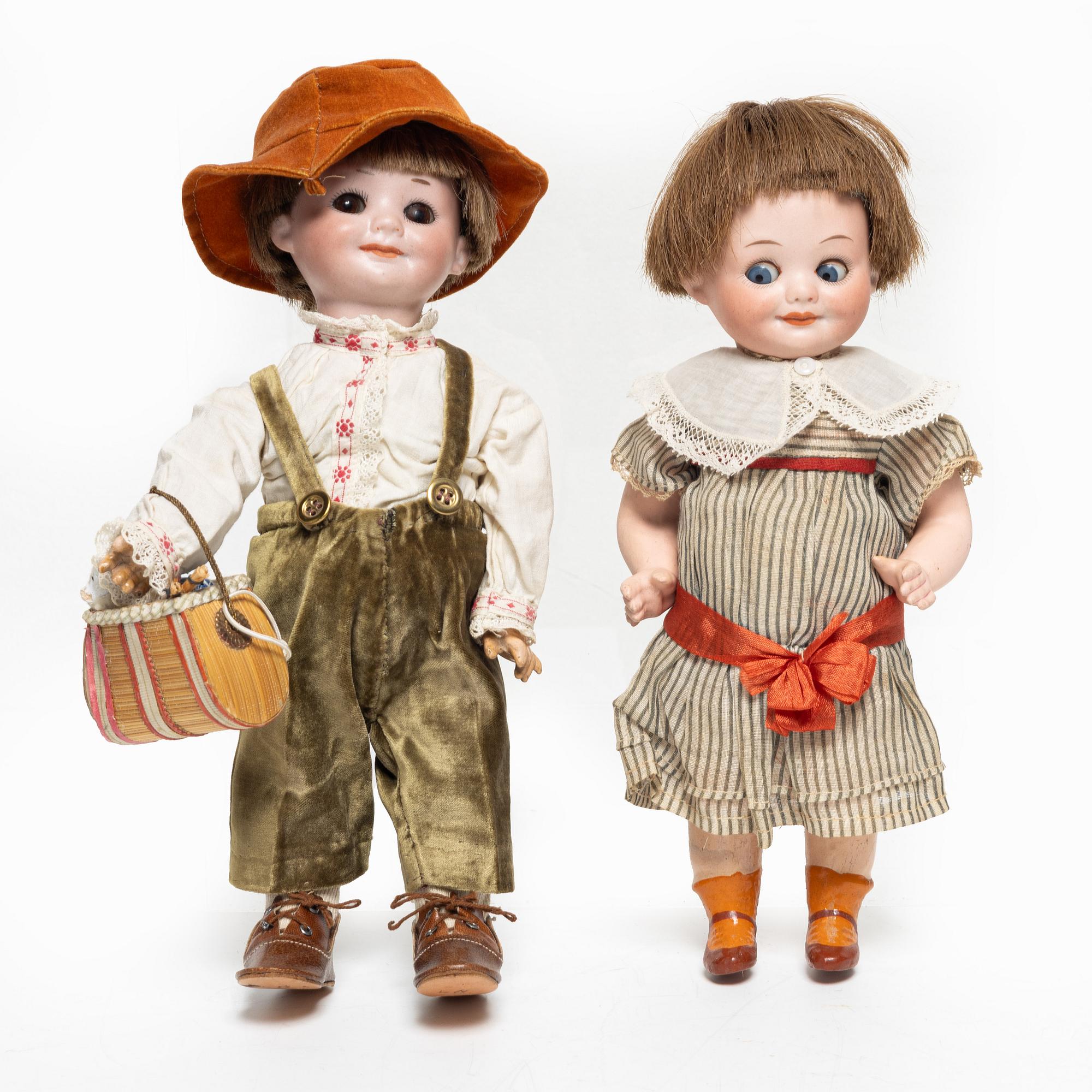 Dolls two pcs, Armand Marseille, Germany, No. 323 & 325, ca 1914-1925.