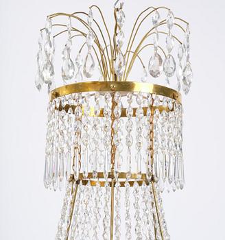 A late Gustavian gilt brass and cut glass seven-light chandelier, Stockholm, late 18th century.