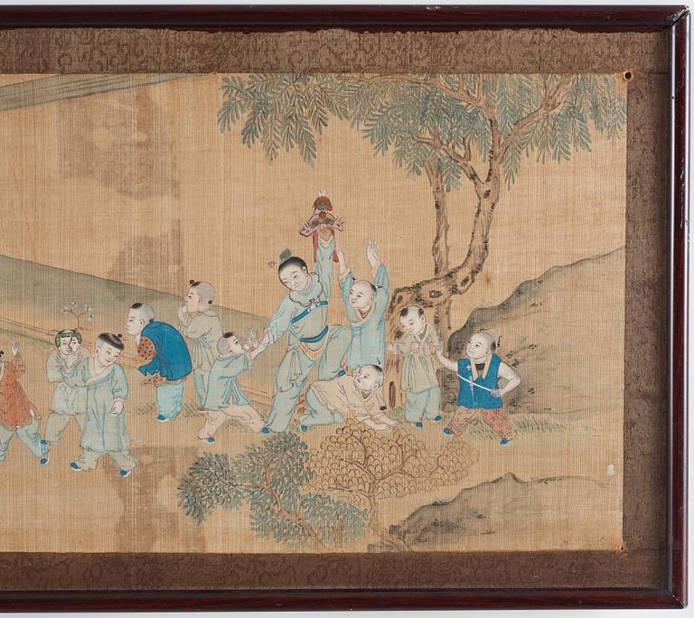 A Chinese painting, ink and colour on silk, Qing dynasty, 19th century.