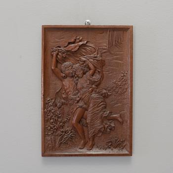 RELIEF, trä, signerad A. Flandin, 1900-tal.