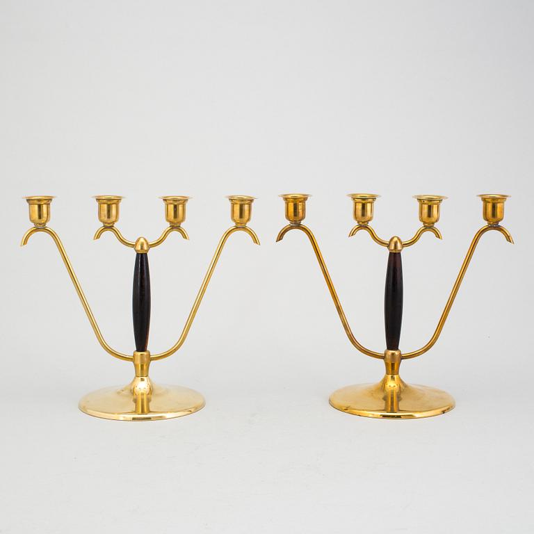 KANDELABRAR, ett par, mässing, O. H. Lagerstedt, Eskilstuna, 1950-tal.