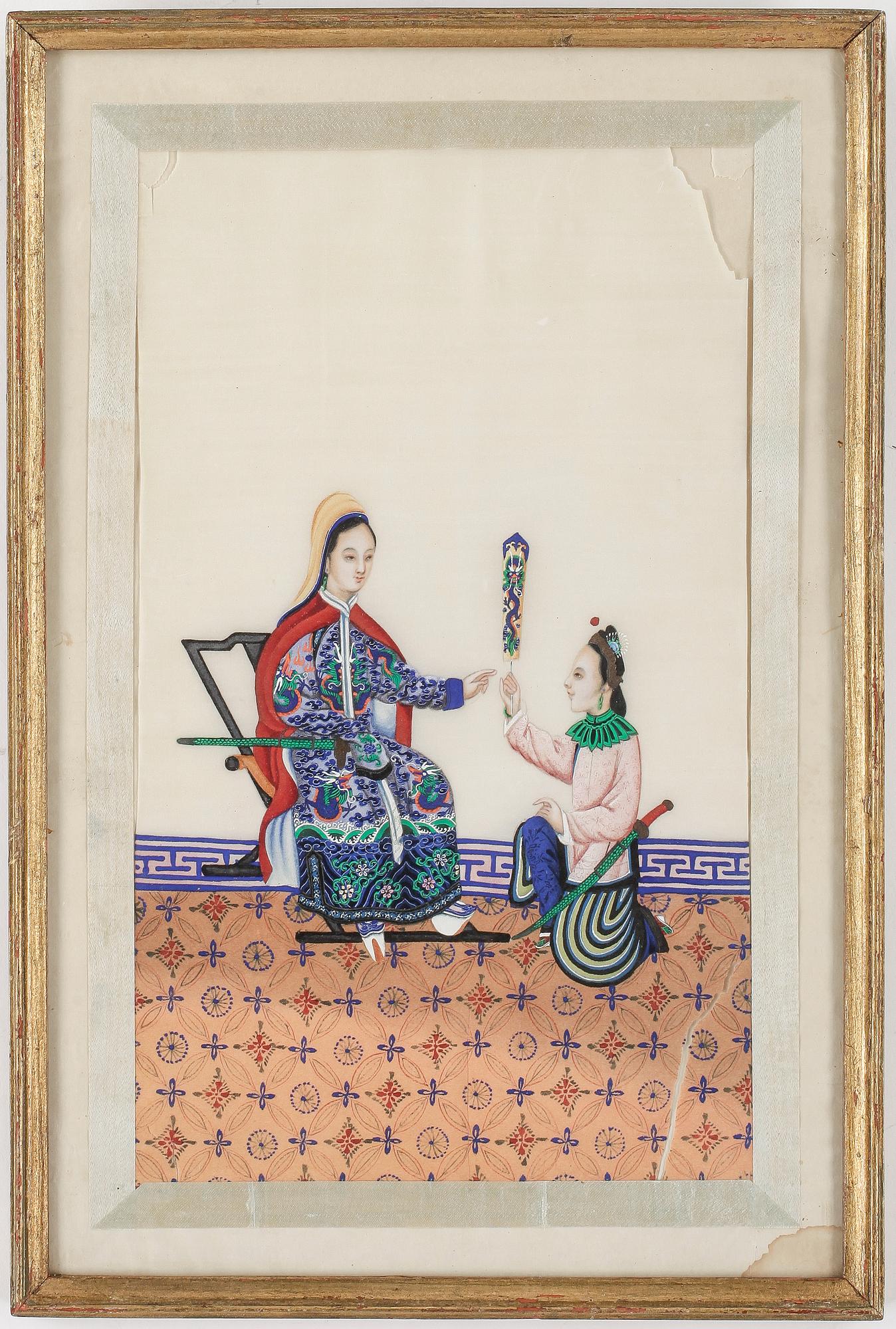 GOUACHER, på rispapper, 4 st, Qing, Kina.
