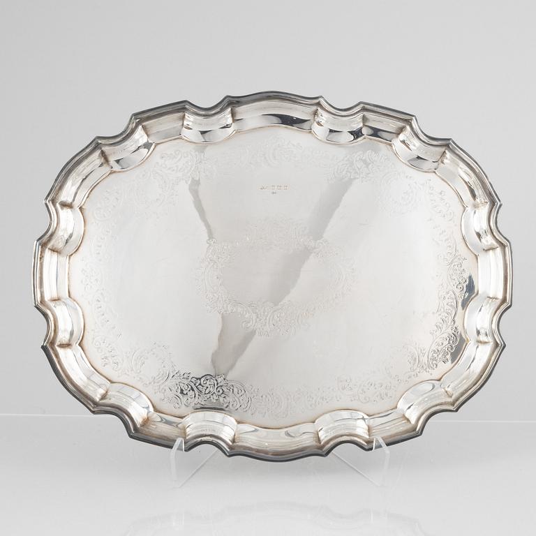 A silver tray, Frank Hawker Ltd, Birmingham, England, 1962.