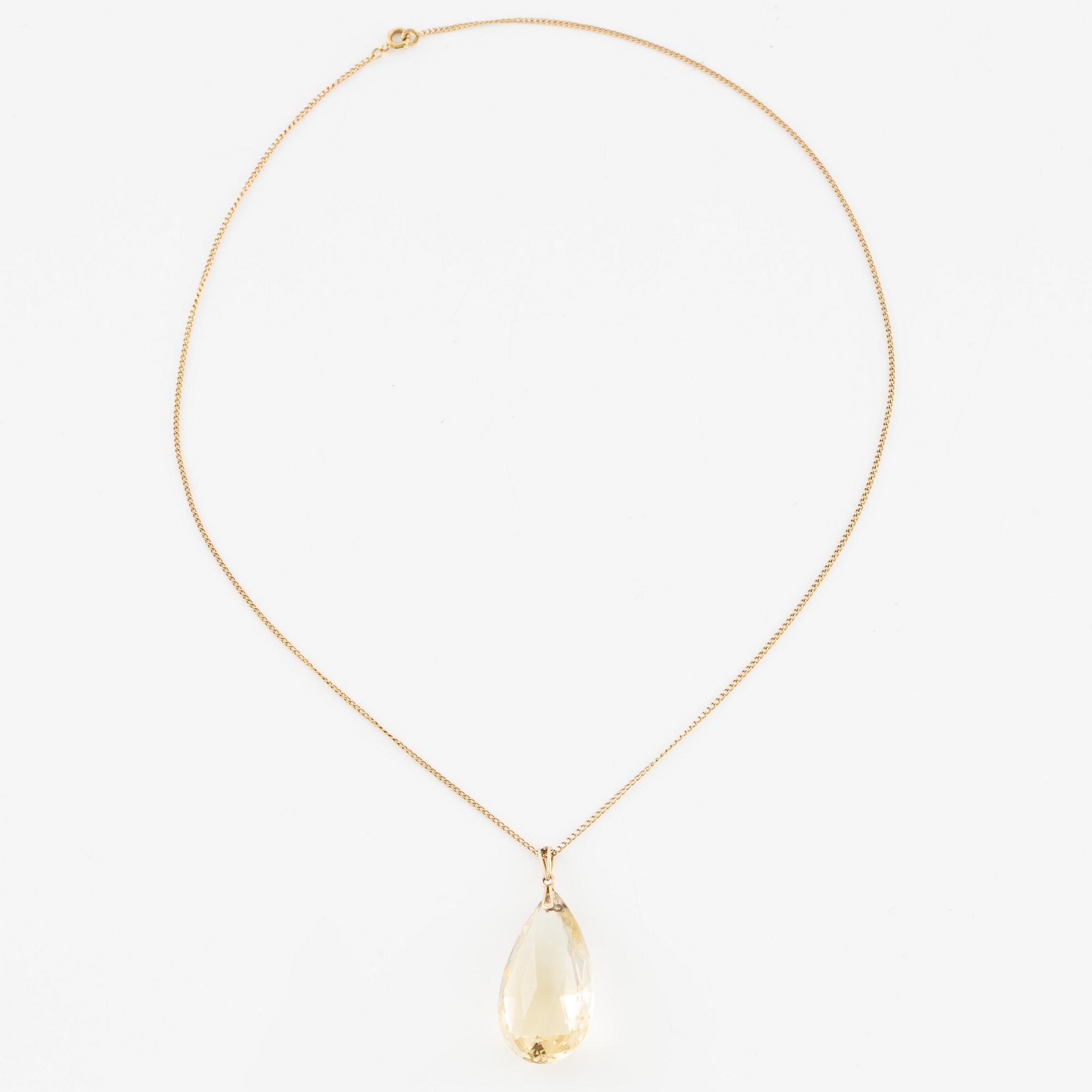 Hänge med kedja, 18K guld med brioletteslipad citrin.
