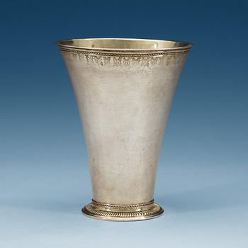 939. A Swedish 18th century parcel-gilt beaker, makers mark of Lars Haeggberg, Kalmar (1743-1760).