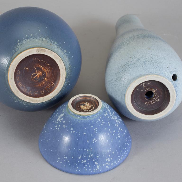 GUNNAR NYLUND, Rörstrand. Stengods, 3 delar. 1940-/50-tal.