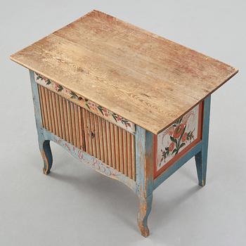 A painted pine table marked E.S.D 1833.