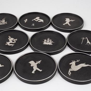 TIDDIT WENDT, nine coasters, Perstorp, 1950's.