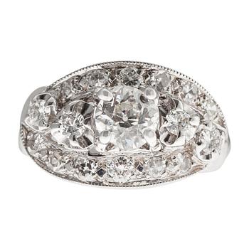 410. A RING, 14K white gold. Old-, brilliant and 8/8 cut diamonds c. 1.17 ct. Size 16. Weight 4,5 g.