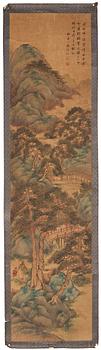 A hanging scroll of a river landscape in the style of Qian Du (1764-1844/45), Qing dynasty, late 19th century.