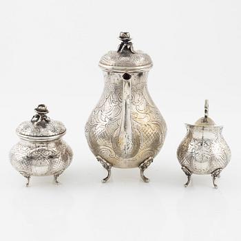 A three piece silver coffee set by Hultman A/B J L, Stockholm.