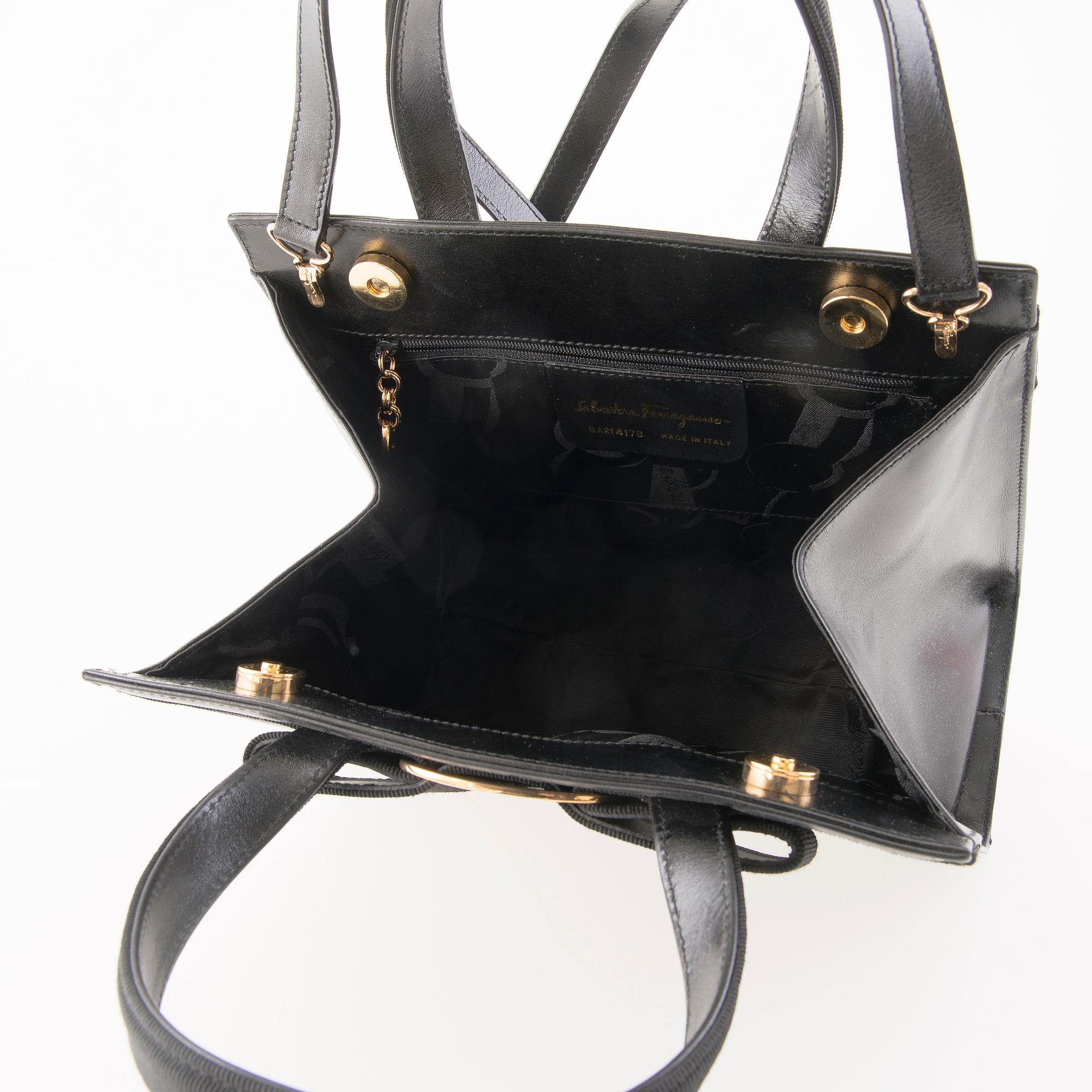 Salvatore Ferragamo, Vara Bow Black Leather and Ribbon Handbag.