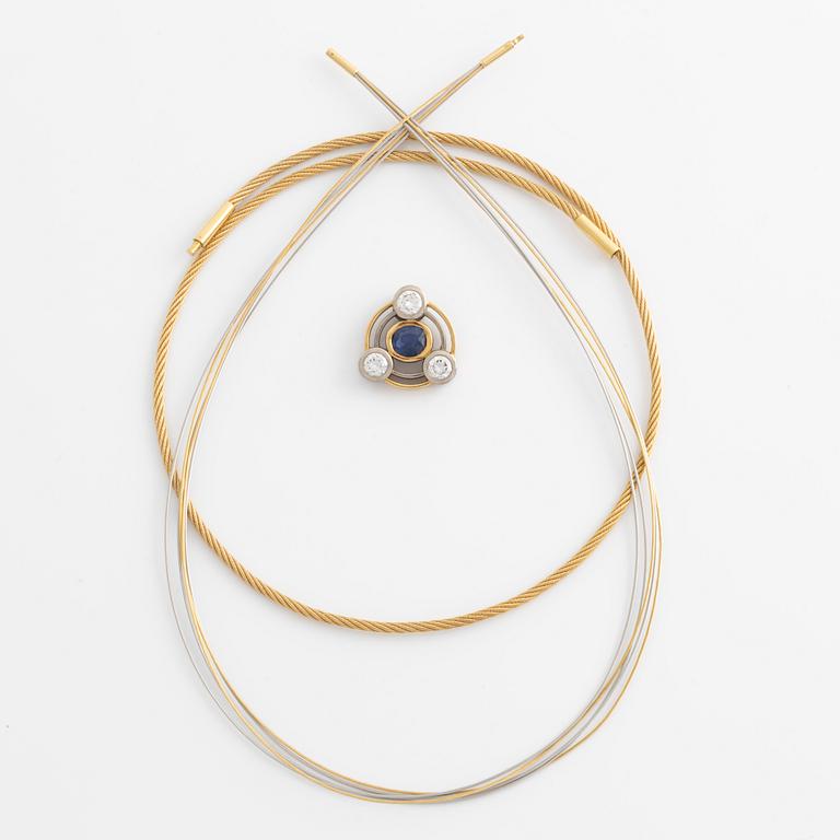 Gaudy, pendant with sapphires and brilliant-cut diamonds, two collier wires.