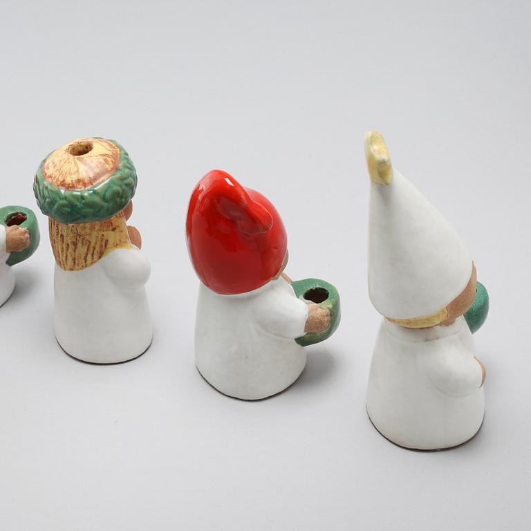 Five stoneware candlesticks by Lisa Larson for Gustavsberg and Rörstrand, second half of the 20th century.