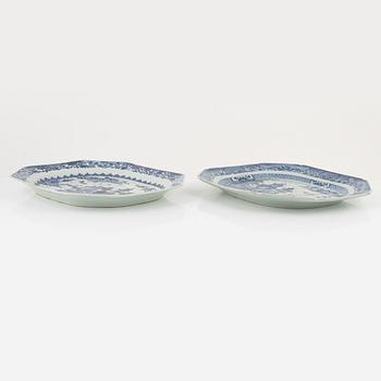 Two blue and white porcelain serving dishes, China, Qianlong (1736-95).