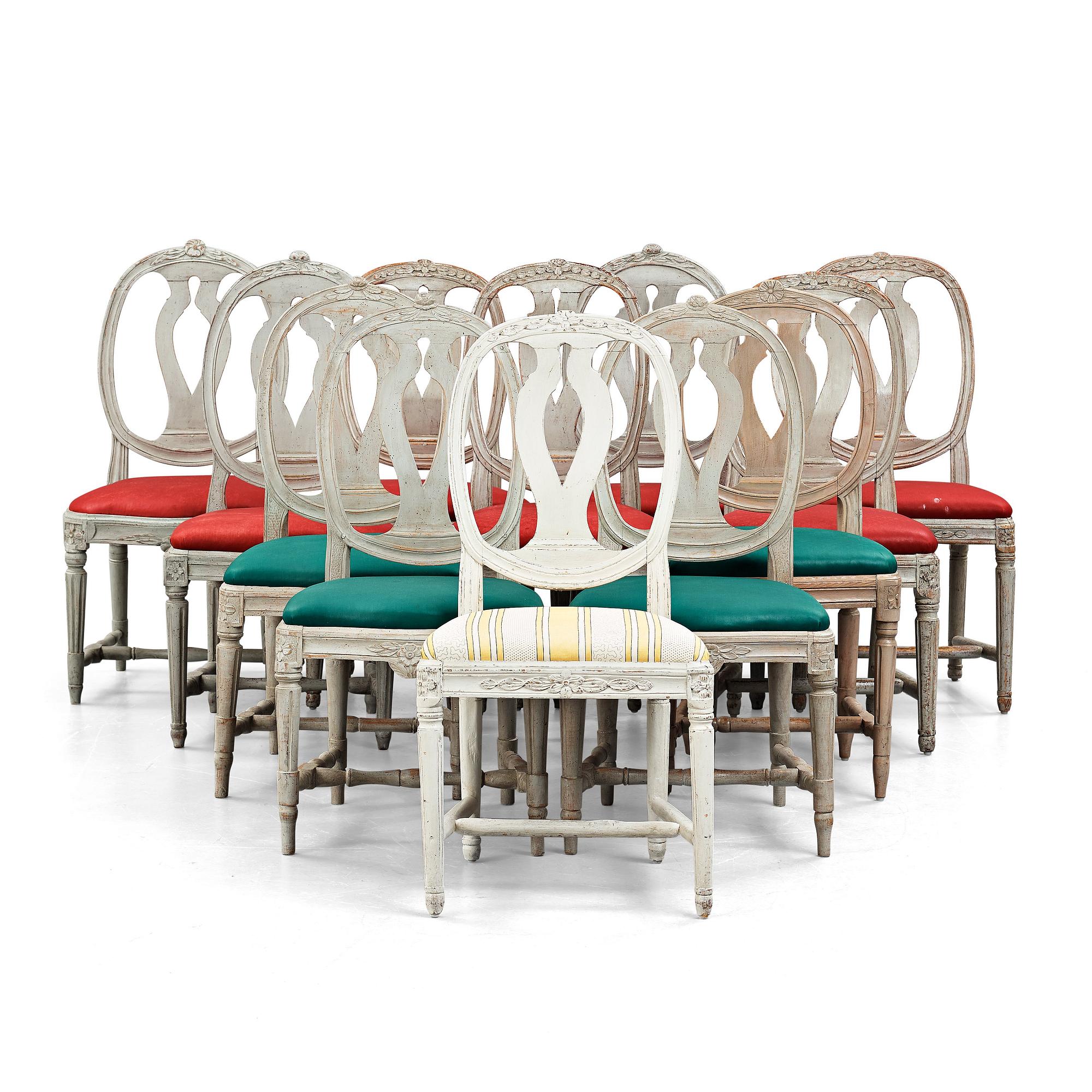 Twelve matched Gustavian chairs, late 18th - early 19th century.
