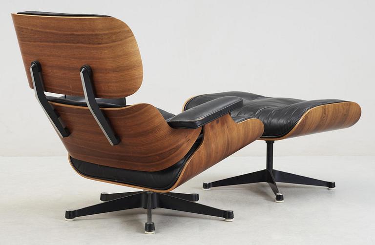 CHARLES & RAY EAMES, fåtölj med ottoman, "Lounge chair", Herman Miller.