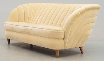 610. A Swedish off-white velvet plush three-seated sofa, 1930-40's.