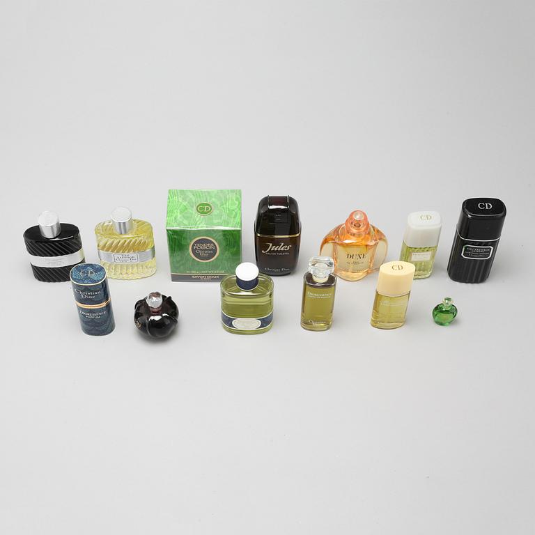 CHRISTIAN DIOR, 12 so called factices and one perfume sample.