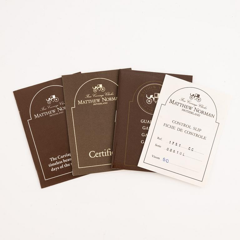 A carriage clock, Matthew Norman, Switzerland, second half of the 20th century.