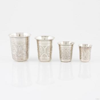 Four Russian Silver Beakers, Moscow 1860s-80s, including V Sawinkow.