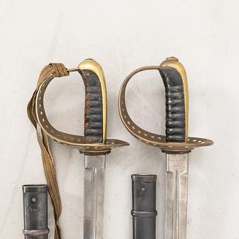 Two Swedish sabres, 1893 cavalry pattern, with scabbards.