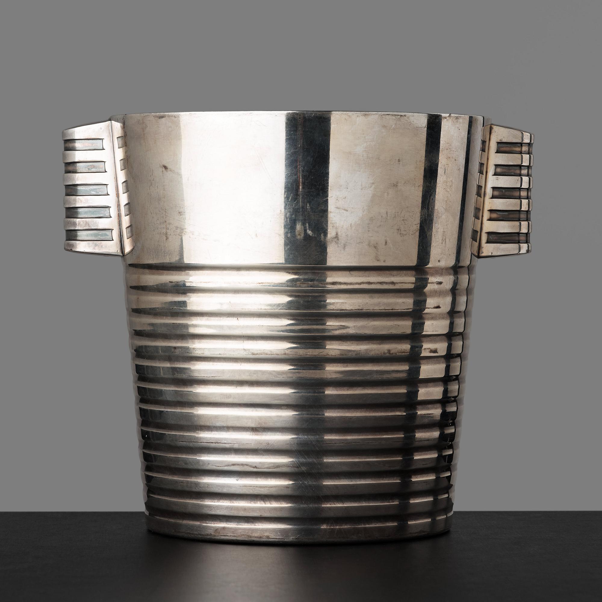 Luc Lanel, a silver plated champagne cooler, Christofle, France ca 1935.