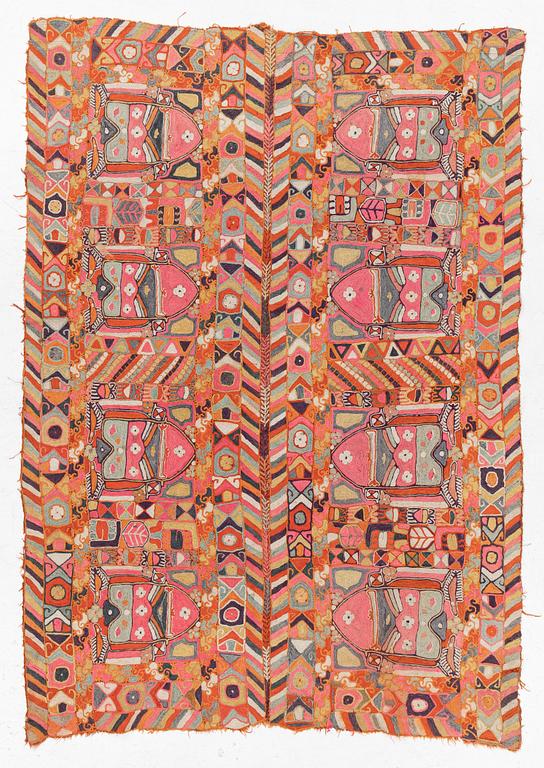 A semi-antique textile with embroideries, nomads, Iraq, c. 245 x 170 cm.