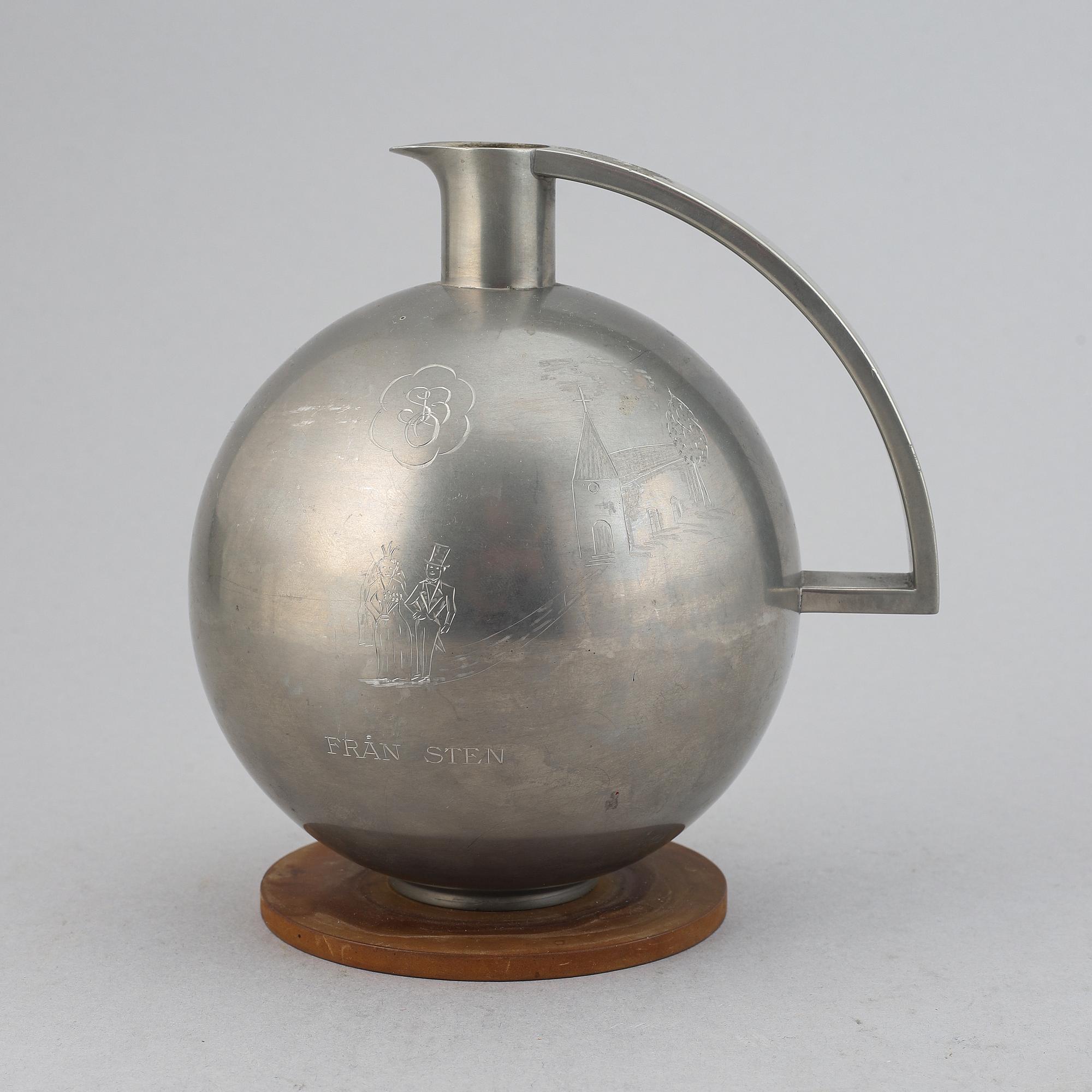 Carl Einar Borgström, kanna, tenn, Ystad Metall, 1934.