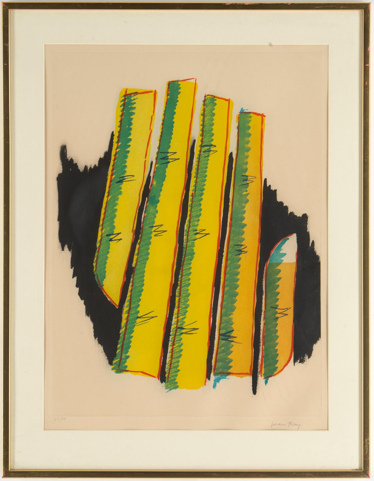 Man Ray, etching and aquatint in colours, signed and numbered 63/99.